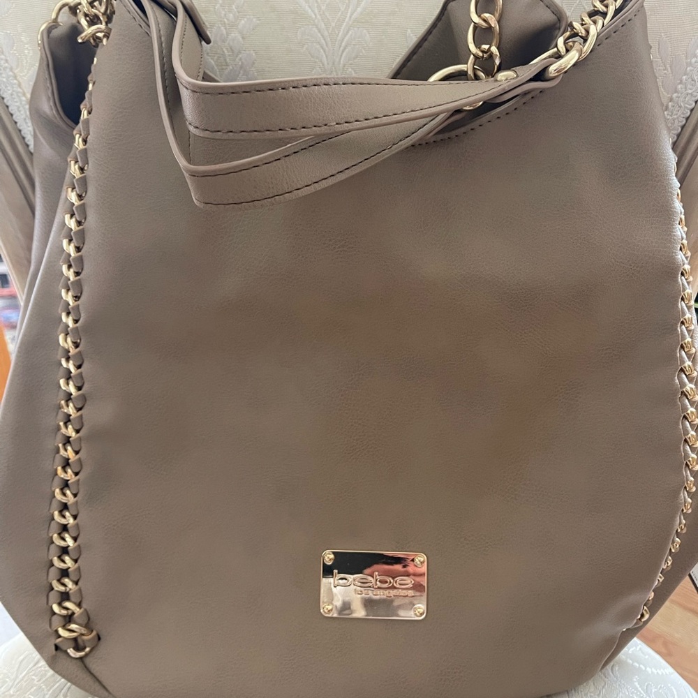 Bebe Colette Triple Entry Gold Shoulder Bag with Elegant Design